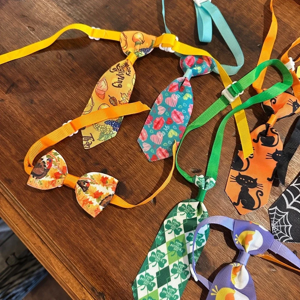 Bundle of handmade cat neckties and bows